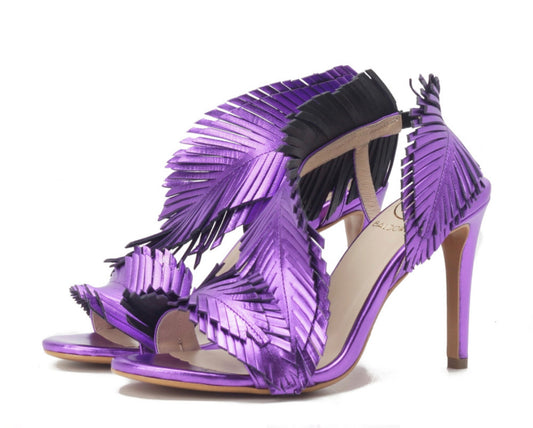 Palma lila metál bőr magassarkú szandál