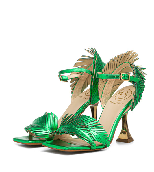 Palma trap metál zöld bőr magassarkú szandál